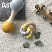 Load image into Gallery viewer, AST + CO Astandco Ast and co wooden silicone teether white granite, mustard, grey, rainbow, safe baby teething toy melbourne australia tidy tot marbel blue turquoise seafoam