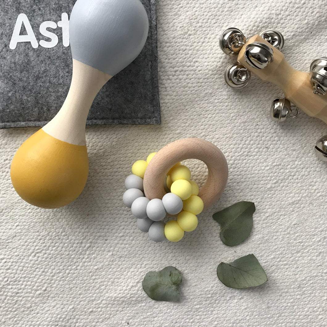 AST + CO Astandco Ast and co wooden silicone teether white granite, mustard, grey, rainbow, safe baby teething toy melbourne australia tidy tot marbel blue turquoise seafoam