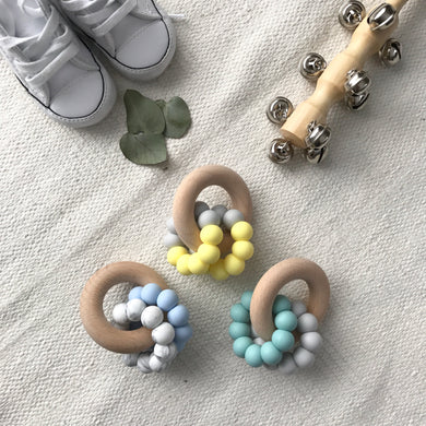 AST + CO Astandco Ast and co wooden silicone teether white granite, mustard, grey, rainbow, safe baby teething toy melbourne australia tidy tot marbel blue turquoise seafoam