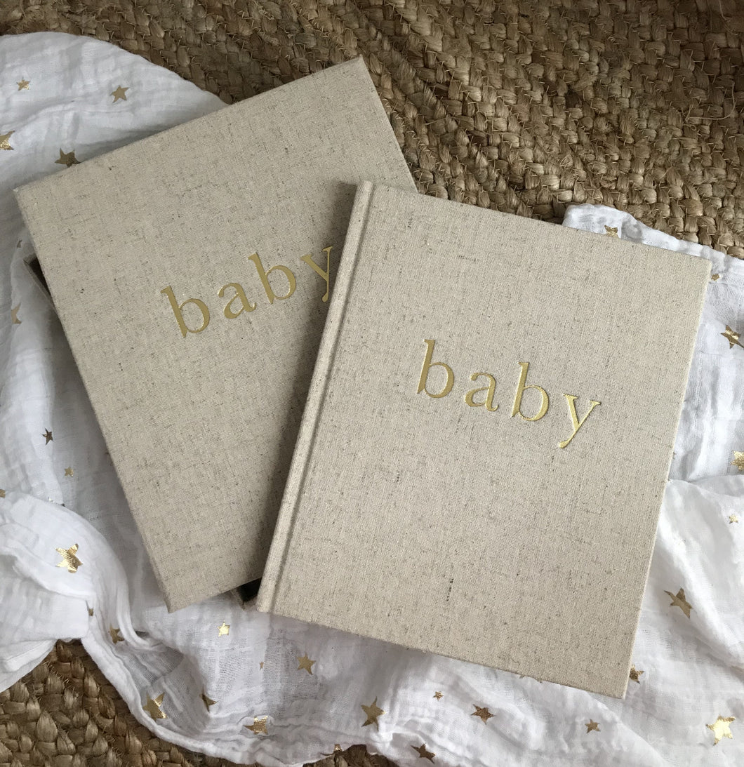 Baby Journal Unisex Neutral in beautiful linen box by Write to Me
